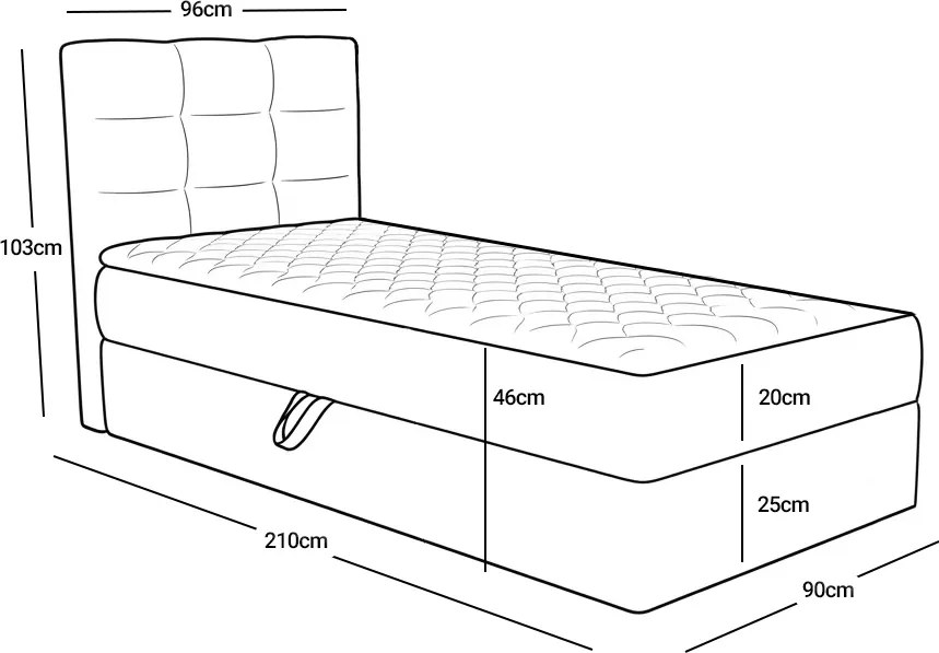 Pat tapițat boxspring DIRELIS VIBE 90x200 cm cremova Saltea: Saltea cu arcuri Bonell