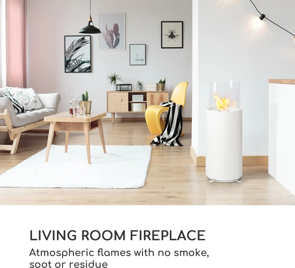 Blumfeldt Fiamme Tamburo, șemineu cu etanol, arzător inox, 0,8 litri, timp de ardere 4-5 ore.