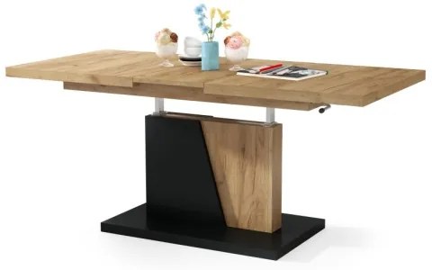 Masă extensibilă pentru living/dining cu blat cu ridicare NINO, stejar craft/negru