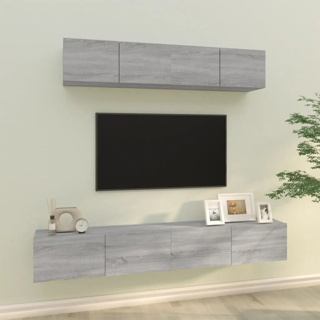 vidaXL Set dulapuri TV, 4 piese, gri sonoma, lemn prelucrat