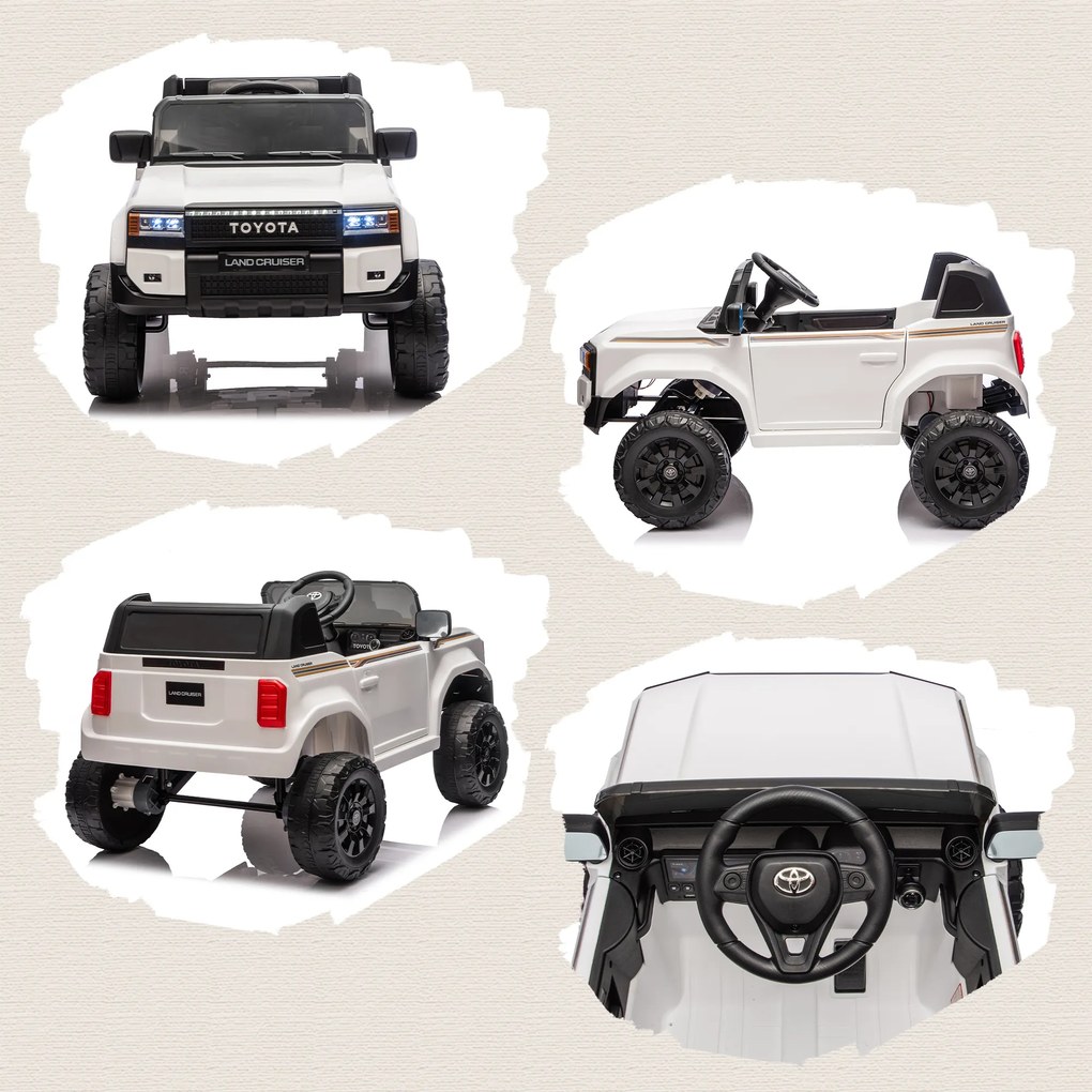 AIYAPLAY Mașină Electrică pentru Copii TOYOTA Land Cruiser 12V cu Telecomandă, Vârsta 3-6 Ani, Alb | Aosom Romania