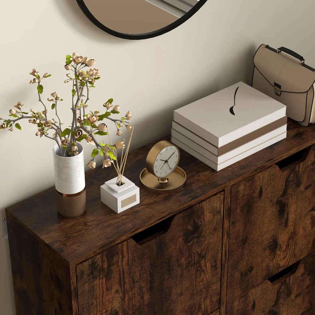 HOMCOM Pantofar cu 4 Sertare Rabatabile pe 2 Niveluri pentru 16 Perechi de Pantofi, 95x26x95 cm, Maro | Aosom Romania