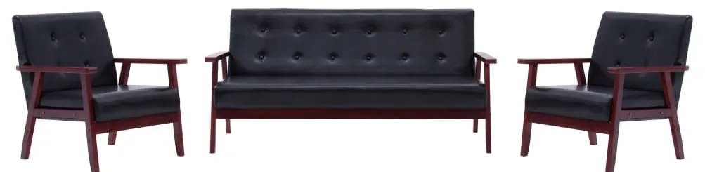 vidaXL Set canapea, 3 piese., negru, piele artificială