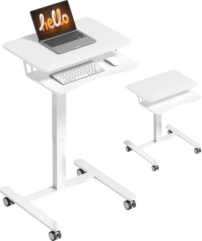 HOMCOM Birou stand reglabil pe înălțime, birou sit-stand mobil cu suport pentru tastatură, roți și cadru din oțel, Alb | Aosom Romania