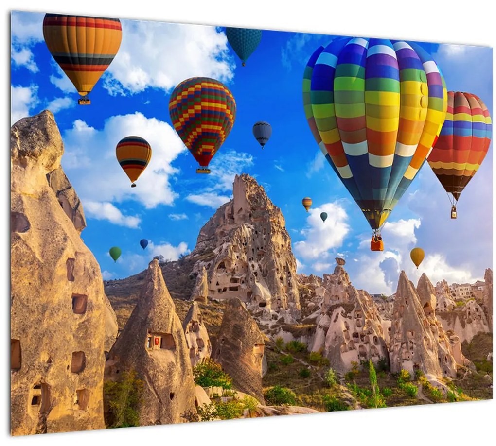 Tablou pe sticlă - Baloane cu aer cald, Cappadocia, Turcia. (70x50 cm)