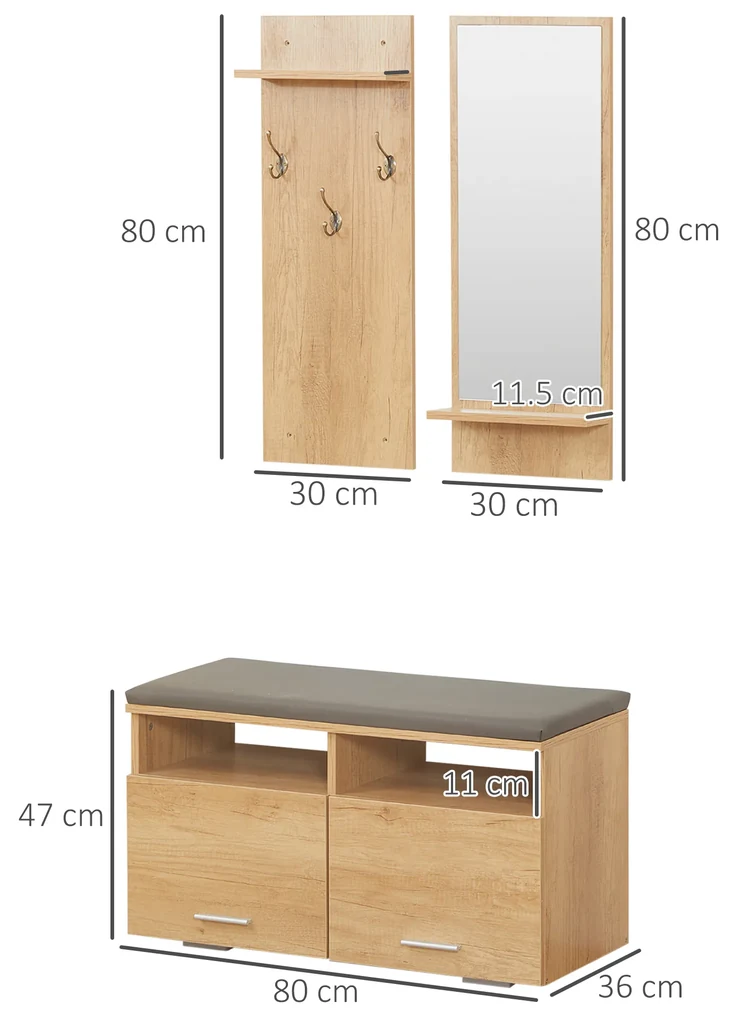 HOMCOM Organizator 3 în 1 pentru Hol, Dulap Pantofi, Oglindă, Finisaj din PAL și Piele PU, Design Modern și Funcțional | Aosom Romania