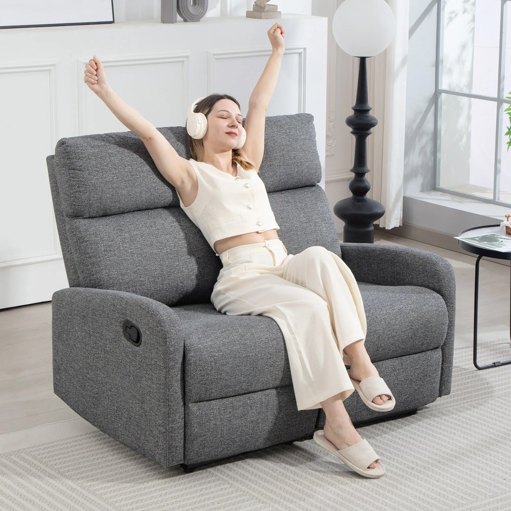 HOMCOM Sofa cu 2 locuri, spătare reglabile individual, suport de picioare, material textil, oțel, Gri | Aosom Romania