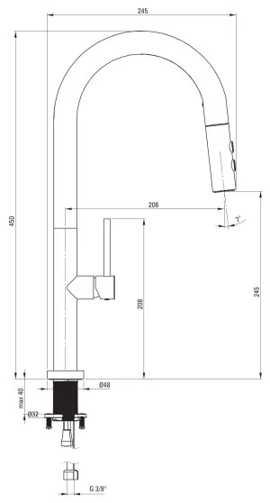 Baterie de chiuvetă cu cap de duș detașabil Deante BQO_R72M OLFATO auriu periat