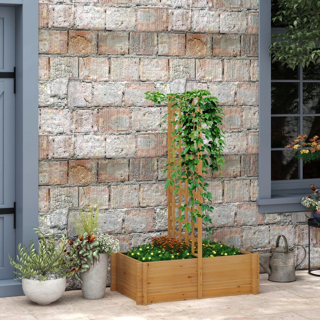 Outsunny Jardinieră cu spalier, ghiveci din lemn pentru plante cățărătoare, legume, 100 x 60 x 150 cm, natural | Aosom Romania