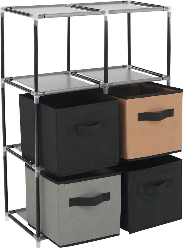 Comodă cu sertare din material textil, negru/maro/gri, CAMILO TYP 2