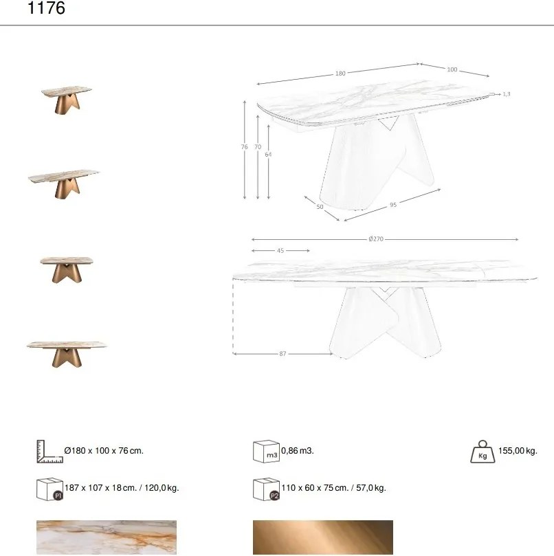 Masa extensibila design LUX Porcelain Marble 180-270cm