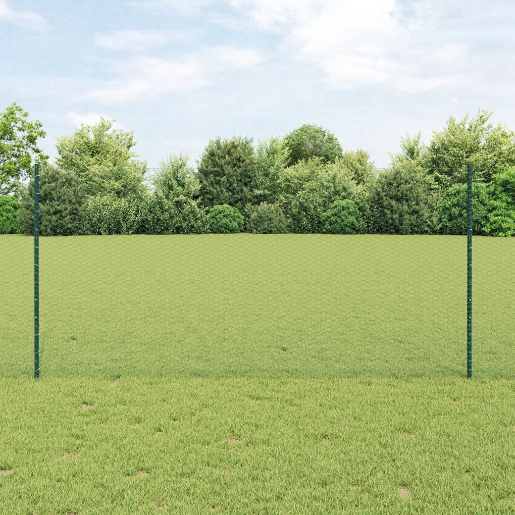 vidaXL Îngrădire cu stâlpi Verde 1.2 x 25 m Oțel