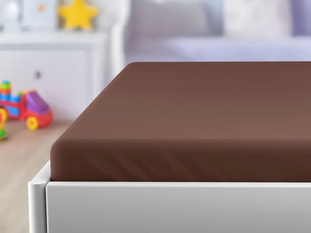 Cearceaf Jersey pentru patut de copii EXCLUSIVE 60x120 cm maro inchis