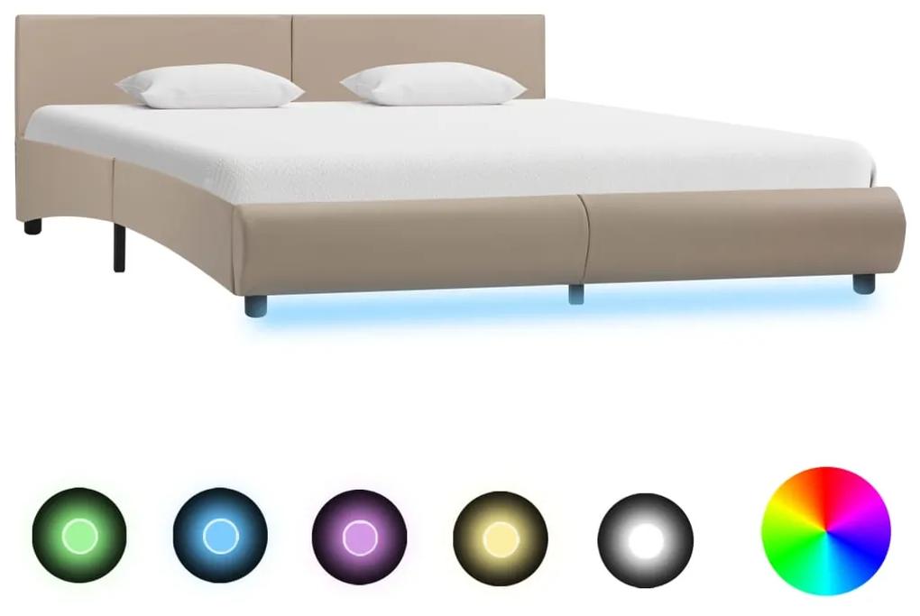 285503 vidaXL Cadru de pat cu LED, cappuccino, 180 x 200 cm, piele ecologică
