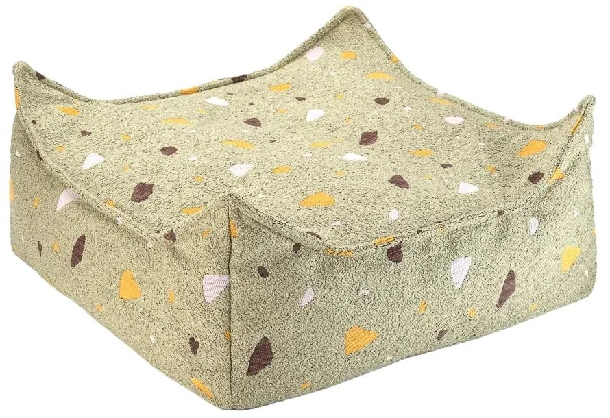 Fotoliu puf pentru copii verde cu tapițerie din țesătură bouclé/cu tapițerie din chenille Terrazzo Square – Wigiwama