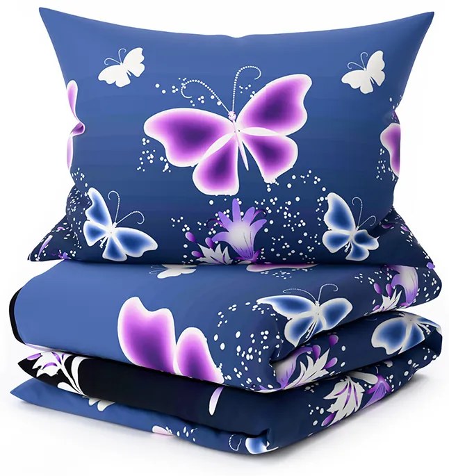 Lenjerie de pat din microfibra VIOLET BUTTERFLY albastru inchis Dimensiune lenjerie de pat: 2 buc 70 x 90 cm | 200 x 220 cm