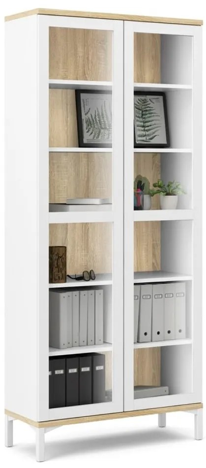 Vitrină Atrei, alb / stejar sonoma