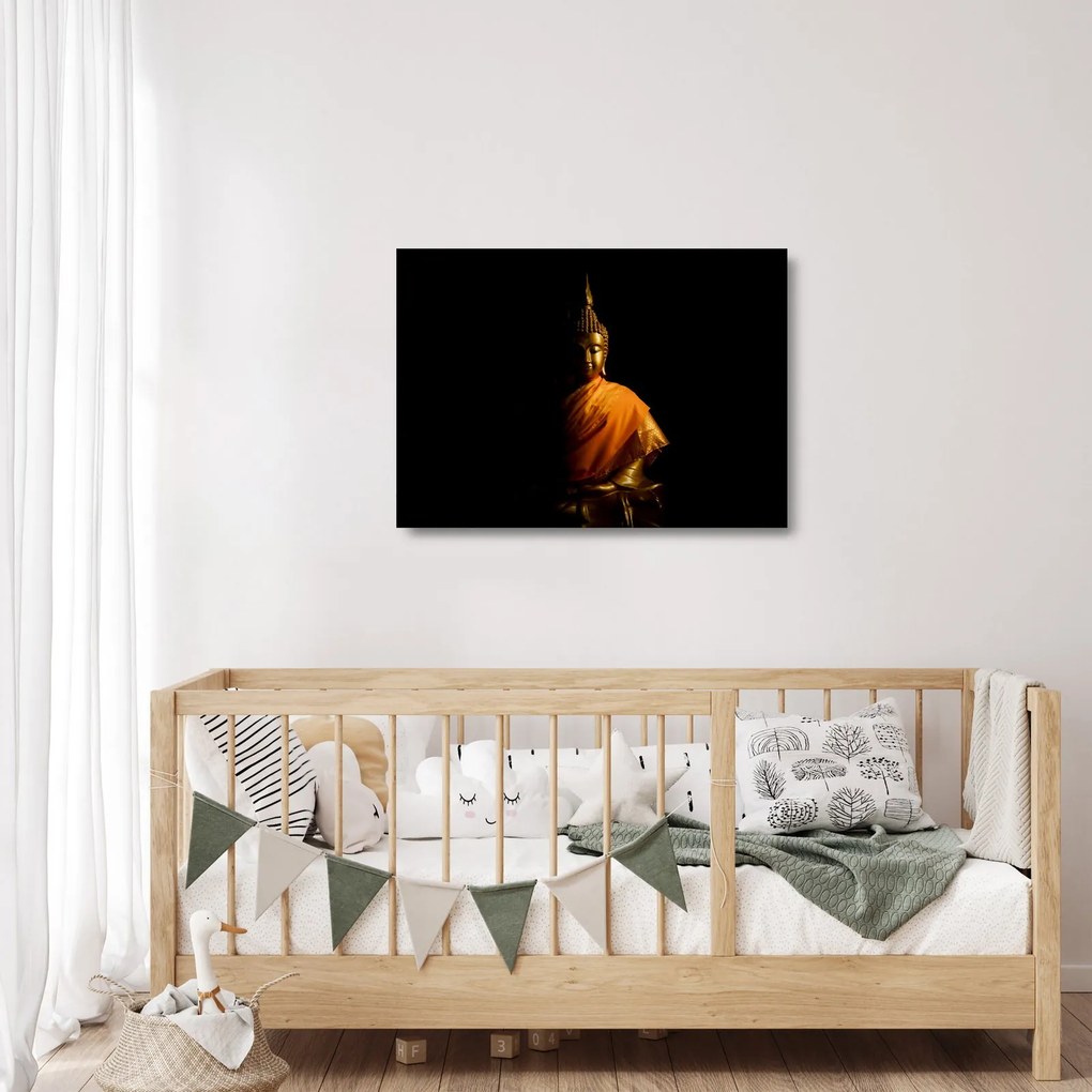 Tablou pe sticlă - Statuia lui Buddha de aur (70x50 cm)