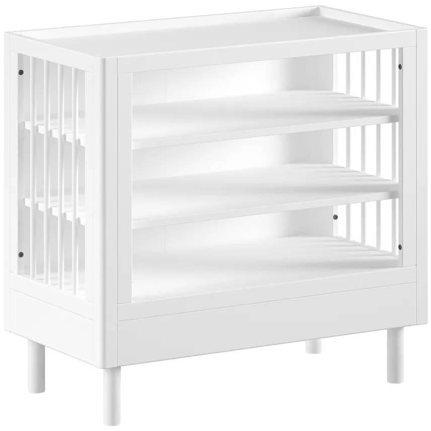 Set Complet Mobilier Camera Copii Forrest Beech, Pat 90x200 cm, Dulap cu 2 Uși, Noptieră și Masă de Înfășat, din Lemn Masiv de Fag, Alb – Vipack
