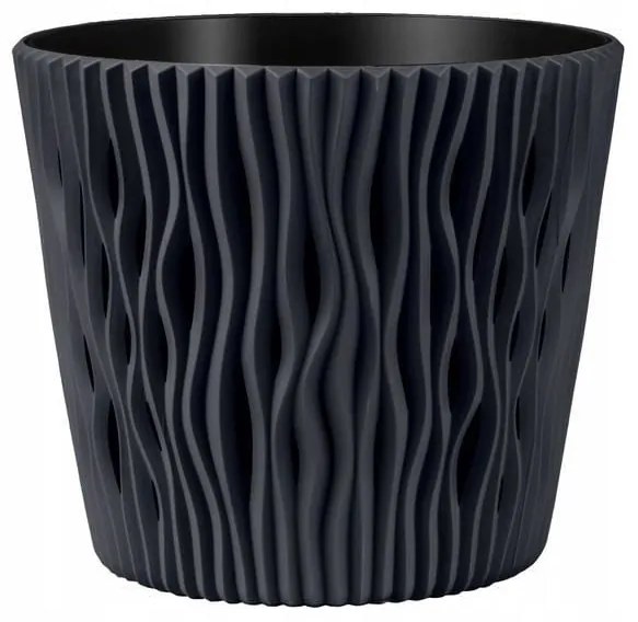 Ghiveci decorativ de flori, rotund, antracit, 22.5x19.2 cm, Sandy Round