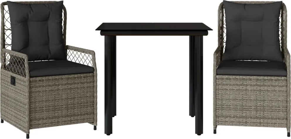 vidaXL Set mobilier de grădină cu perne, 3 piese, gri, poliratan