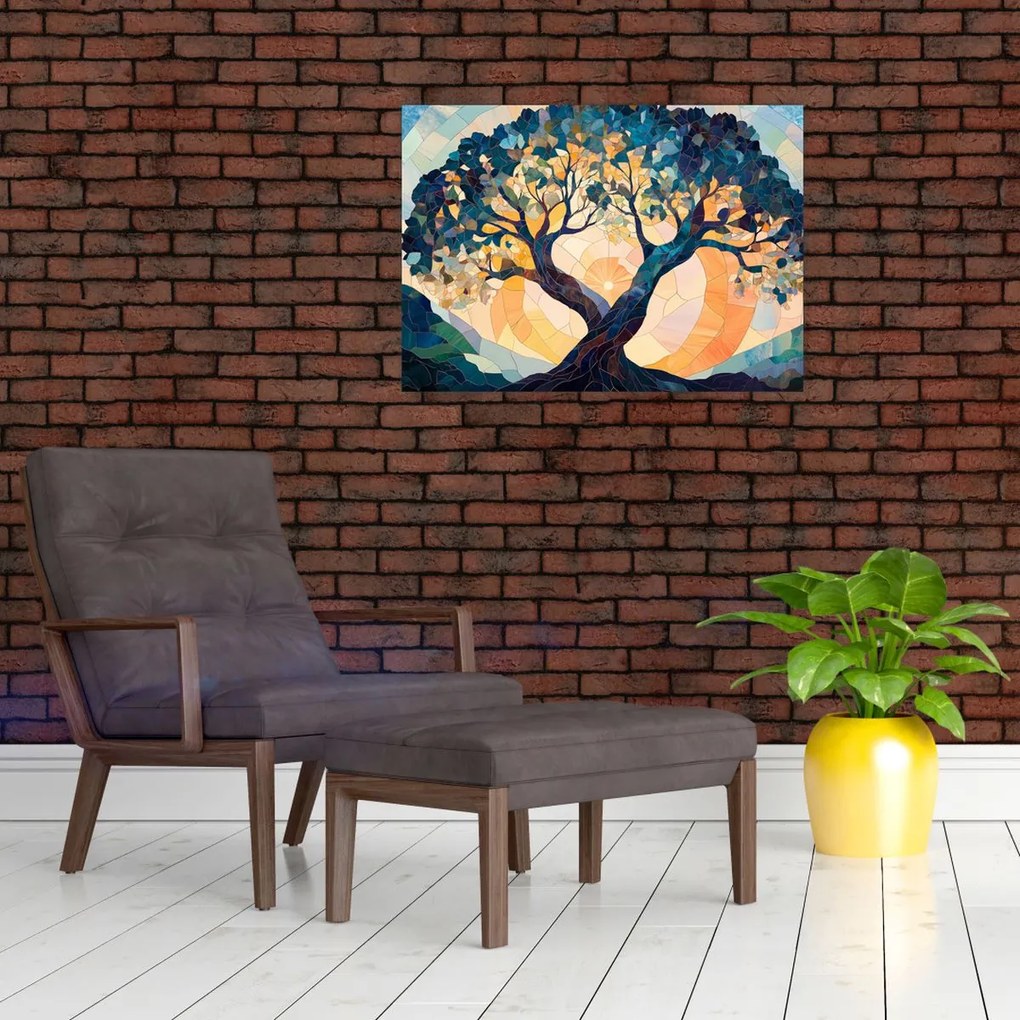Tablou pe sticlă – Mozaic – soare și arbore II. (70x50 cm)