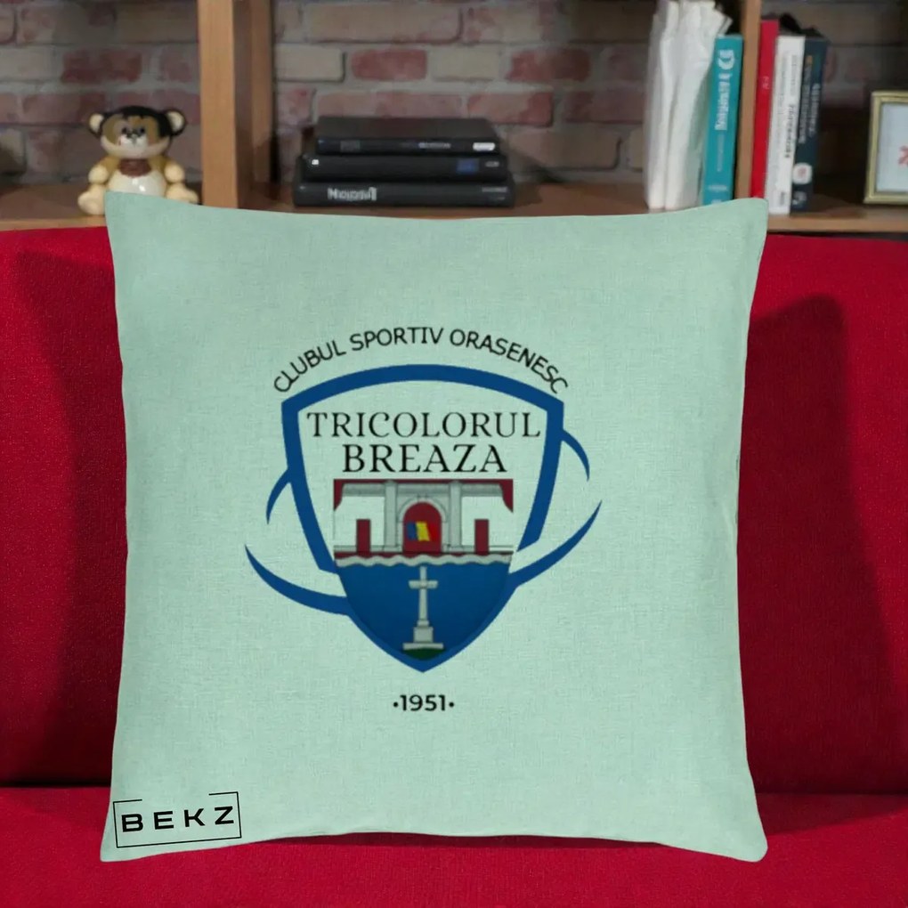 Perna Personalizata CSO Tricolorul Breaza 1951, 40x40 cm, Verde Menta, Husa Detasabila, Perna Inclusa, BEKZ®