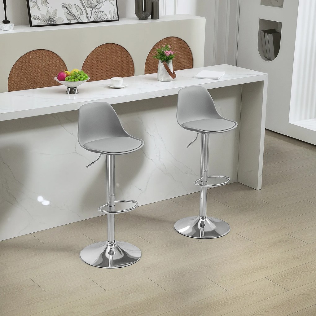 Homcom Set 2 Scaune Bar – Reglabile, Cu Spatar si Pivotante | Aosom Romania