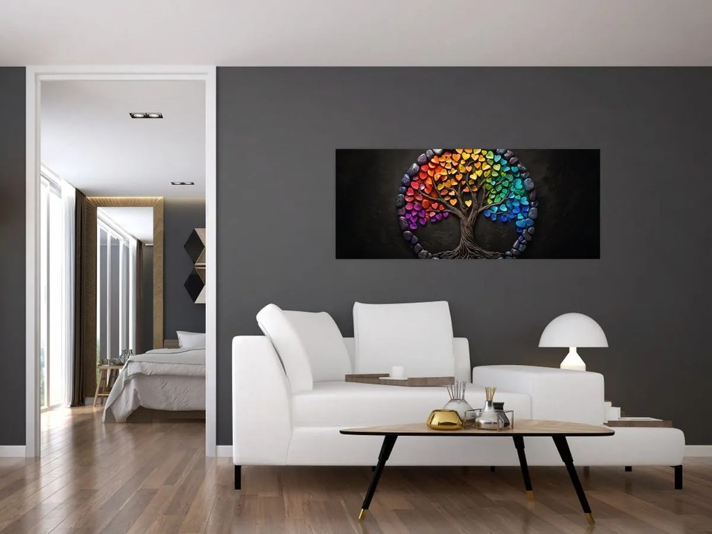 Tablou – Arbore plin de inimi colorate (120x50 cm)