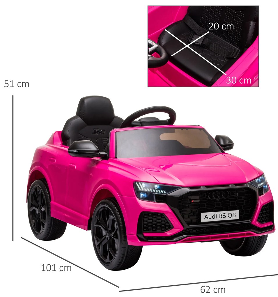 HOMCOM Mașină electrică pentru copii sub licență Audi RS Q8, vehicul electric cu telecomandă, MP3, USB, Bluetooth, roz | Aosom Romania