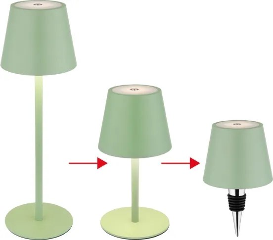 Globo 58488BG-LED Lampă de masă pentru exterior 3-în-1 VANNIE, dimmabilă cu comandă tactilă și reîncărcabilă, 3W/5V IP54 verde