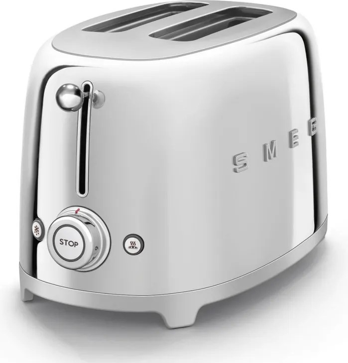 Prajitor de paine SMEG 50's Style TSF01SSEU, 950 W, 2 felii, 6 trepte, Tava pentru firimituri, Cablu integrat, Otel inoxidabil, Argintiu