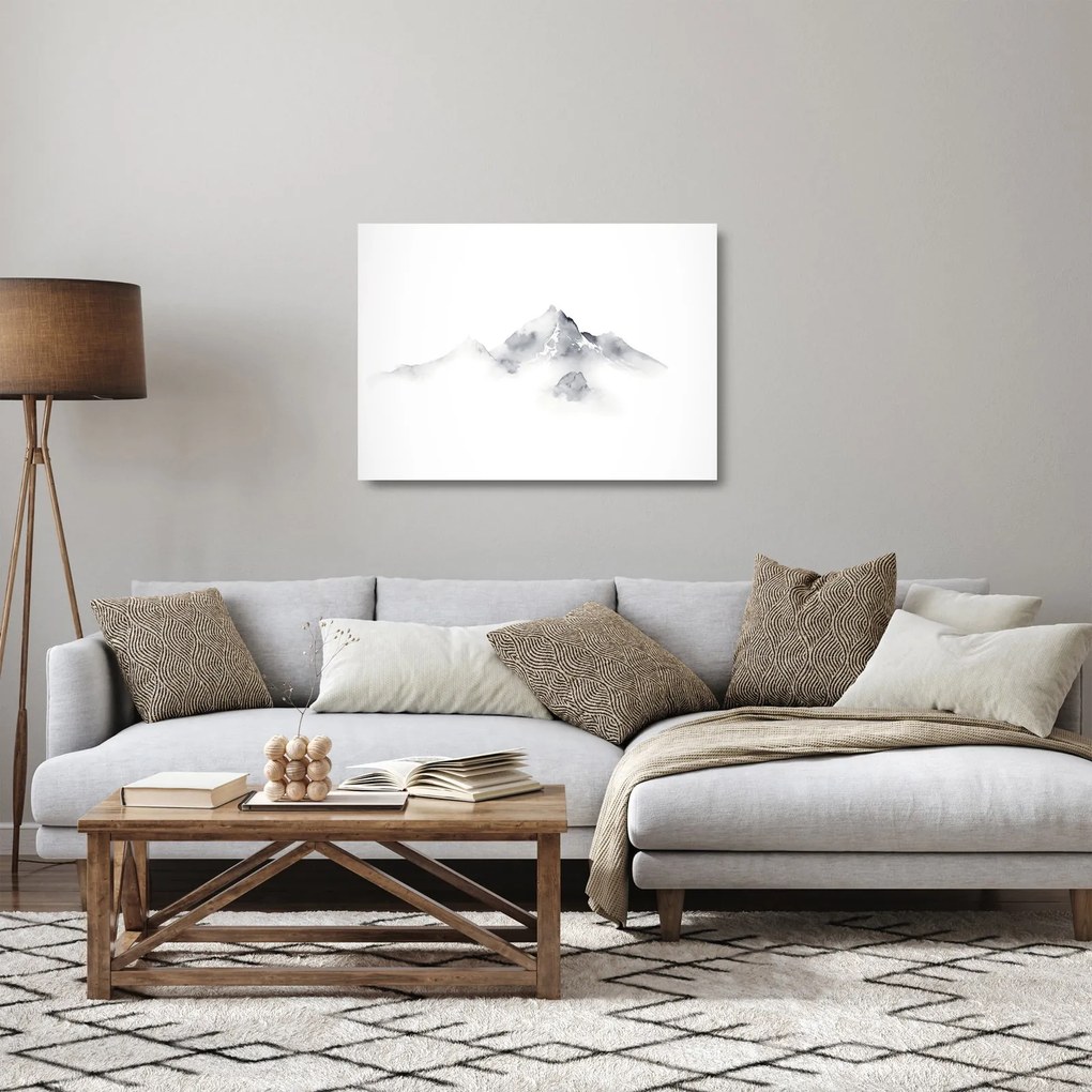Tablou pe sticlă - Pictură cu cerneală de munți (70x50 cm)