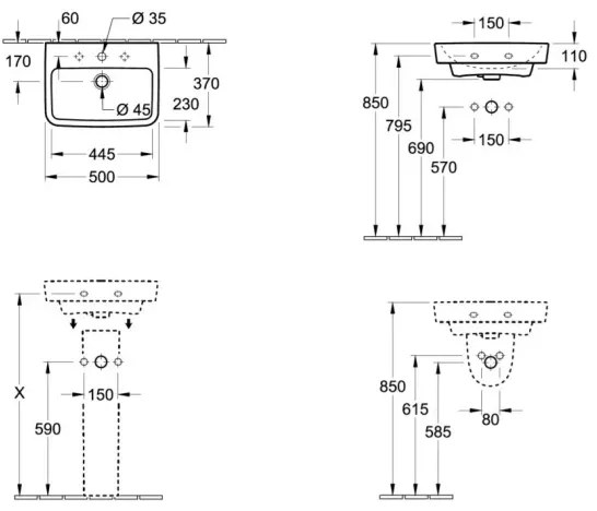 Villeroy & Boch 43445001 - Lavoar suspendat O.NOVO 50x37 cm ceramică/alb