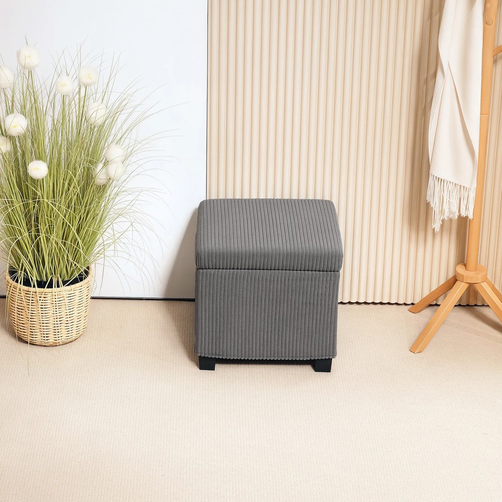 HOMCOM Cutie puf depozitare 30 L cu capac detașabil, puf ottoman cube umplutură din catifea groasă, 40 x 40 x 40 cm, gri | Aosom Romania