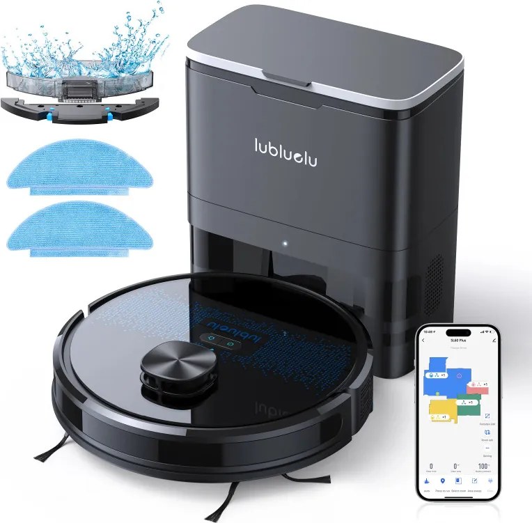 La mâna a doua: Robot aspirator cu statie de golire Lubluelu SL60 Plus, 42W, Mop, LiDAR, Wi-Fi, Alexa, Autonomie 120 min., 2600 mAh, Negru