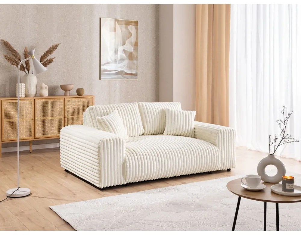 Canapea crem cu tapițerie din catifea reiată 178 cm Justin – Ropez