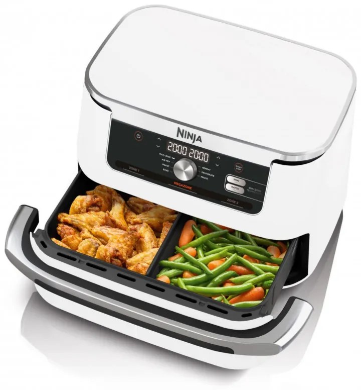 Friteuza dubla cu aer cald Ninja AF500EUWH, 10.4 L, 7 programe, Timer, Zone independente, Alb