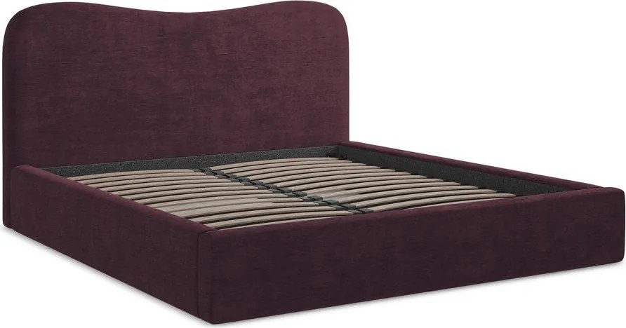 Pat matrimonial violet tapițat cu spațiu de depozitare cu somieră 160x200 cm Kahai – Makamii