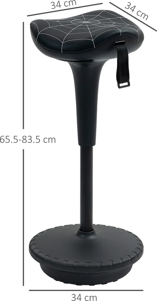 Vinsetto Taburet de birou cu funcție de rotație, taburet ergonomic, reglabil pe înălțime 65,5-83,5 cm, înclinat 120°, Negru | Aosom Romania