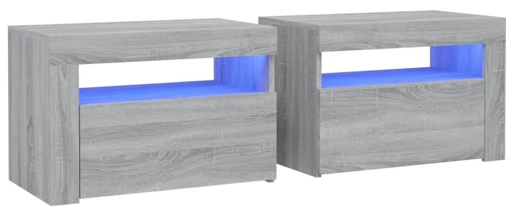 3144973 vidaXL Noptiere cu lumini LED, 2 buc., gri sonoma, 60x35x40 cm