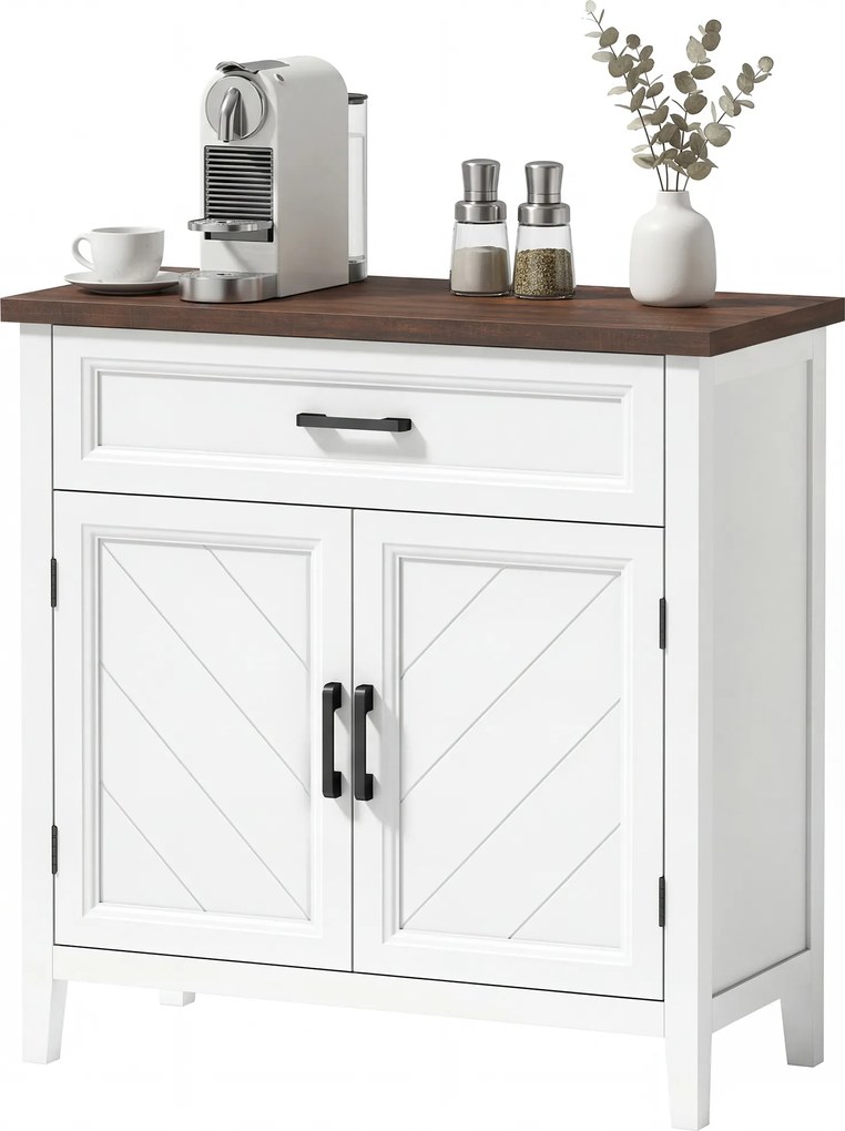 HOMCOM Bufet pentru living, mobilier de depozitare cu 2 uși, sertar și raft reglabil, 76 x 35 x 80 cm, alb | Aosom Romania
