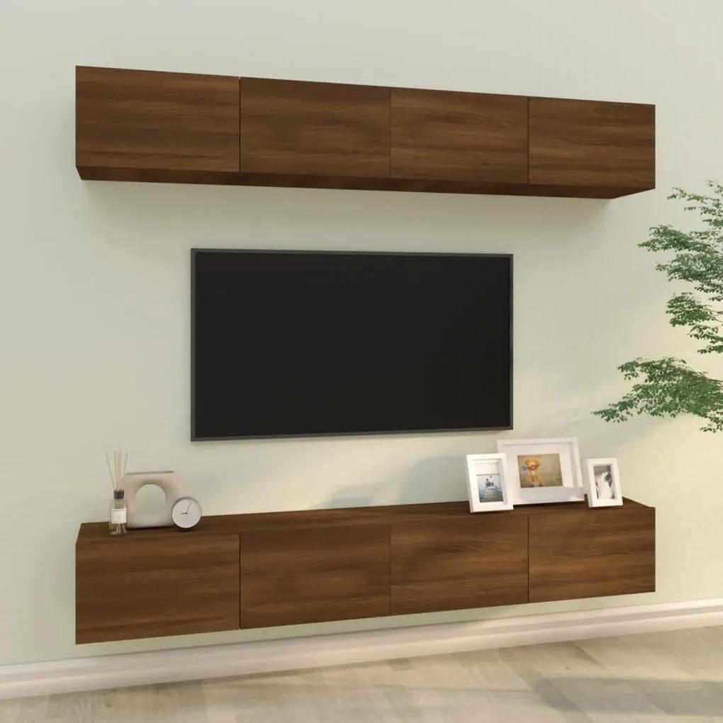 Dulapuri TV de perete, 4 buc., stejar maro, 100x30x30 cm 4, Stejar brun, 100 x 30 x 30 cm