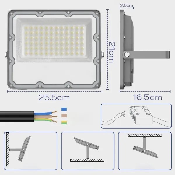 Proiector LED exterior 100 W, 230 V, 4500 K, IP65, gri