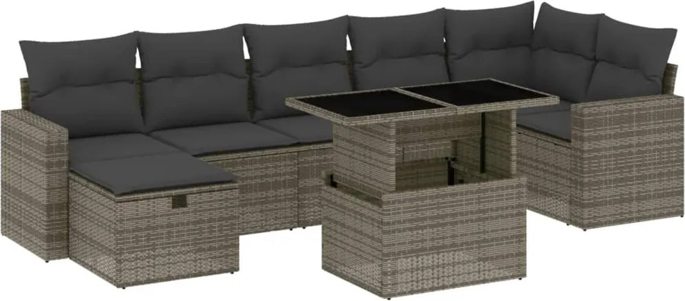 vidaXL Set canapele de grădină cu perne, 8 piese, gri, poliratan