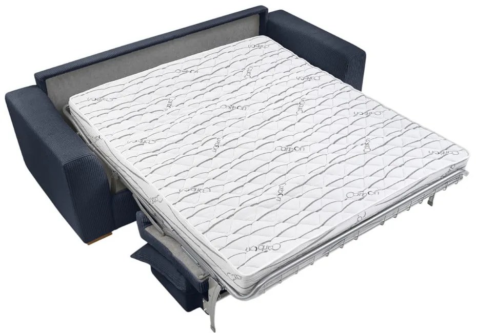 Canapea albastru-închis extensibilă cu tapițerie din catifea reiată 225 cm Augustin – Bobochic Paris