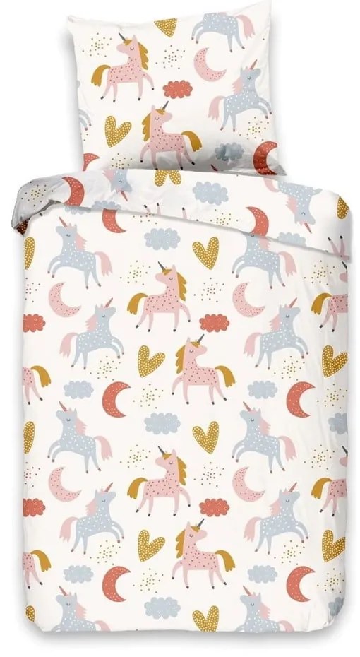Lenjerie de pat din bumbac pentru copii Good Morning Unicorn, 140 x 220 cm