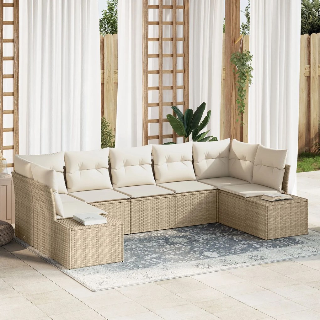 vidaXL Set de canapele pentru grădină cu pernă 7 pcs Bej Rattan poli