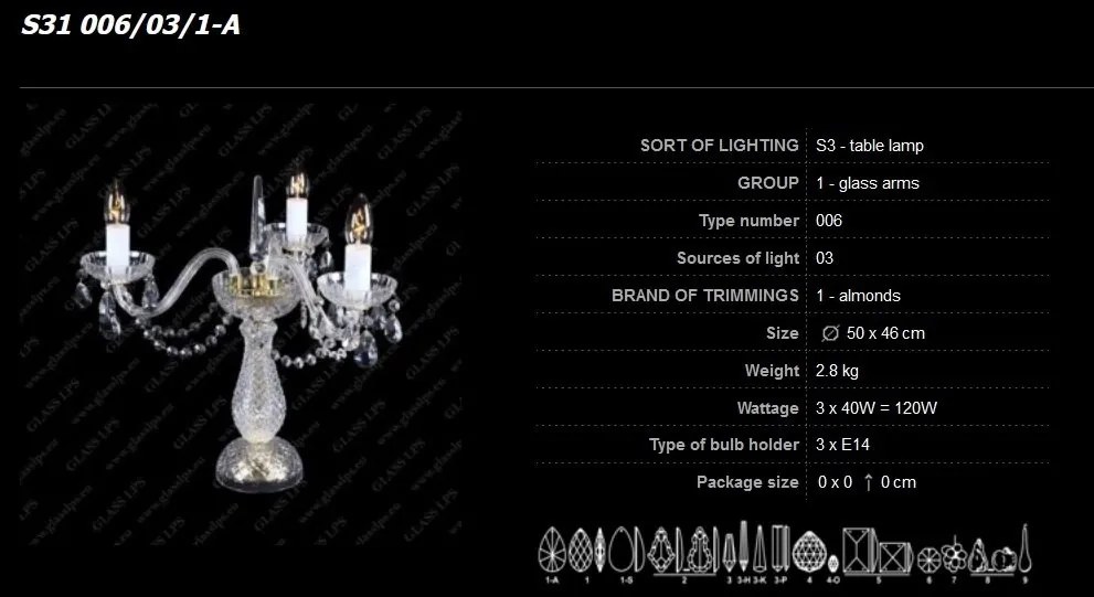 Veioza 3 brate cristal Bohemia S31 006/03/1-A