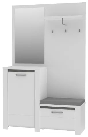 Set pentru hol HIRO cu oglindă, alb/gri